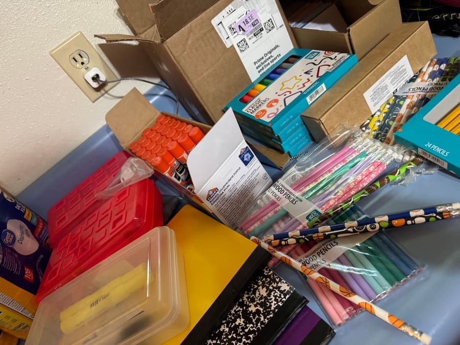 School supplies being packed